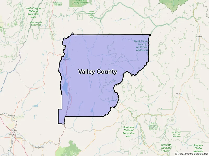 Map of Valley County, Idaho and ZIP codes