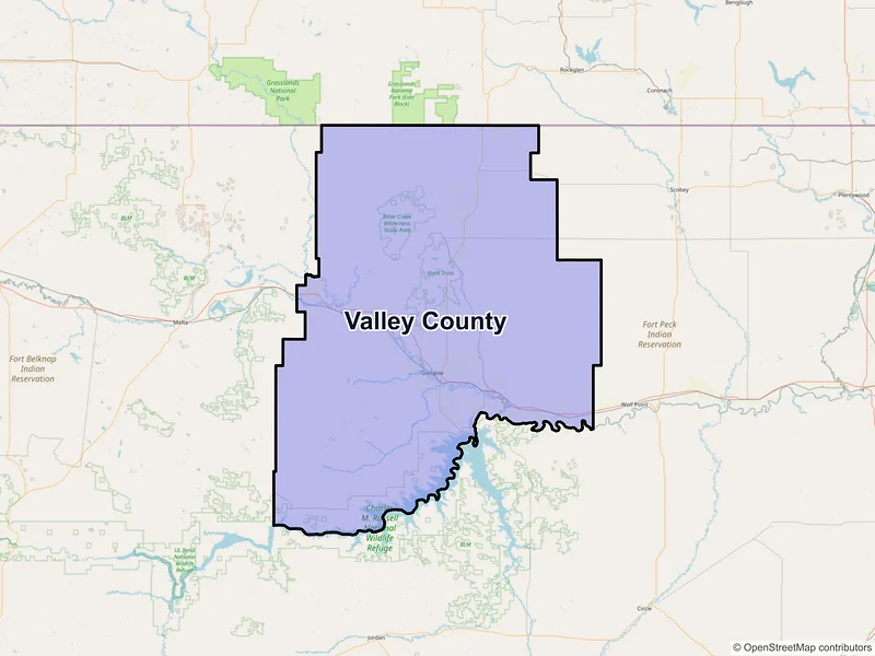 Map of Valley County, Montana and ZIP codes