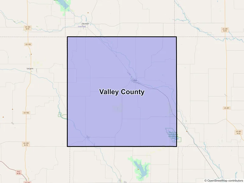 Map of Valley County, Nebraska and ZIP codes
