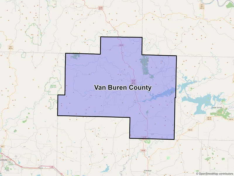 Map of Van Buren County, Arkansas and ZIP codes