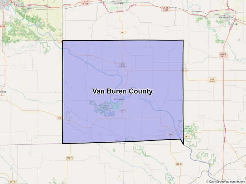 Map of Van Buren County, Iowa and ZIP codes