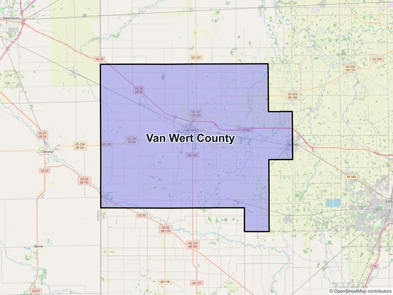 Map of Van Wert County, Ohio and ZIP codes