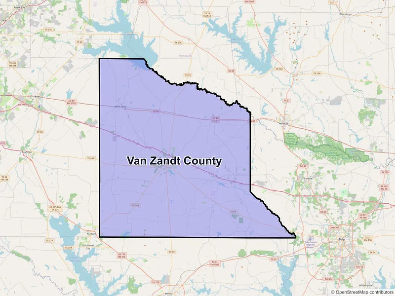 Map of Van Zandt County, Texas and ZIP codes