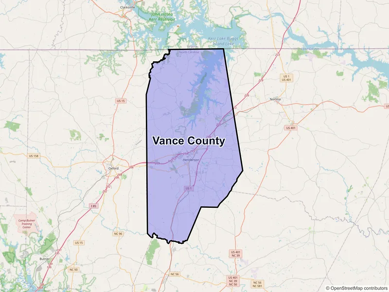 Map of Vance County, North Carolina and ZIP codes