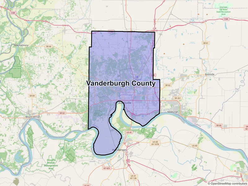 Map of Vanderburgh County, Indiana and ZIP codes