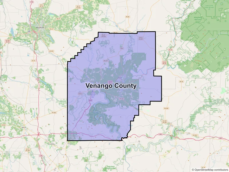 Map of Venango County, Pennsylvania and ZIP codes