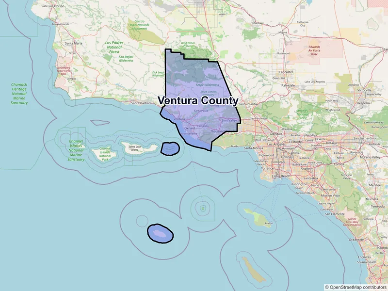 Map of Ventura County, California and ZIP codes