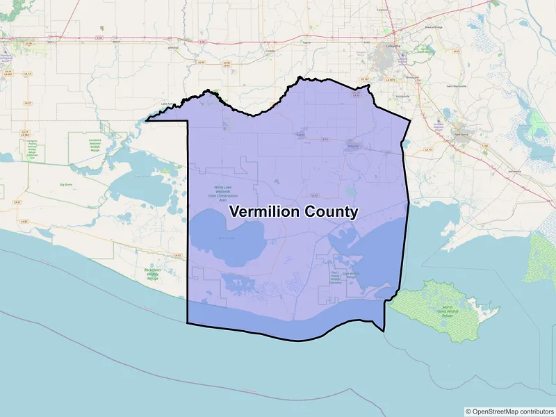 Map of Vermilion County, Louisiana and ZIP codes