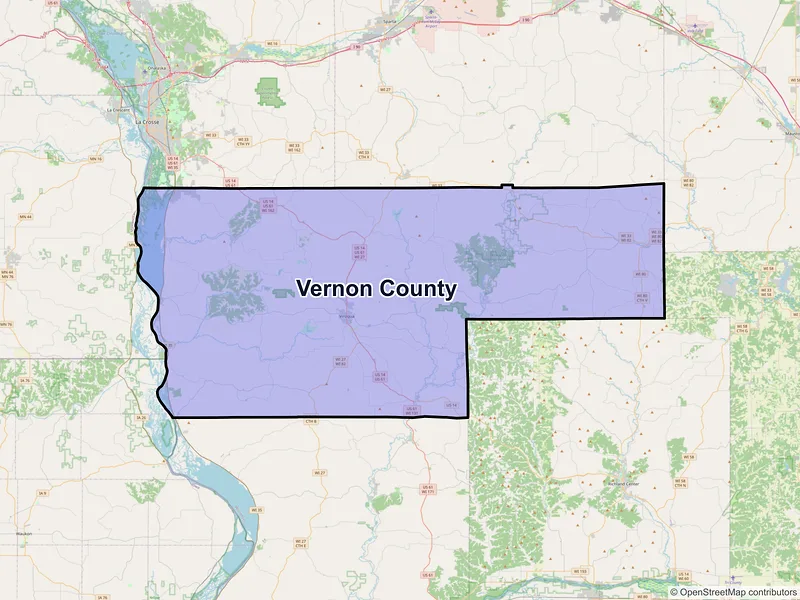 Map of Vernon County, Wisconsin and ZIP codes