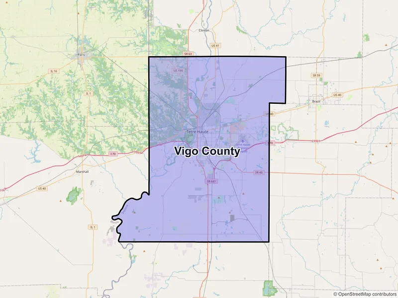 Map of Vigo County, Indiana and ZIP codes