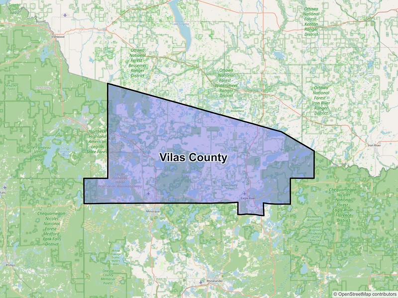 Map of Vilas County, Wisconsin and ZIP codes