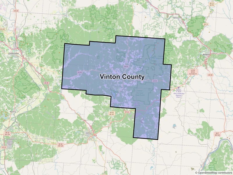 Map of Vinton County, Ohio and ZIP codes