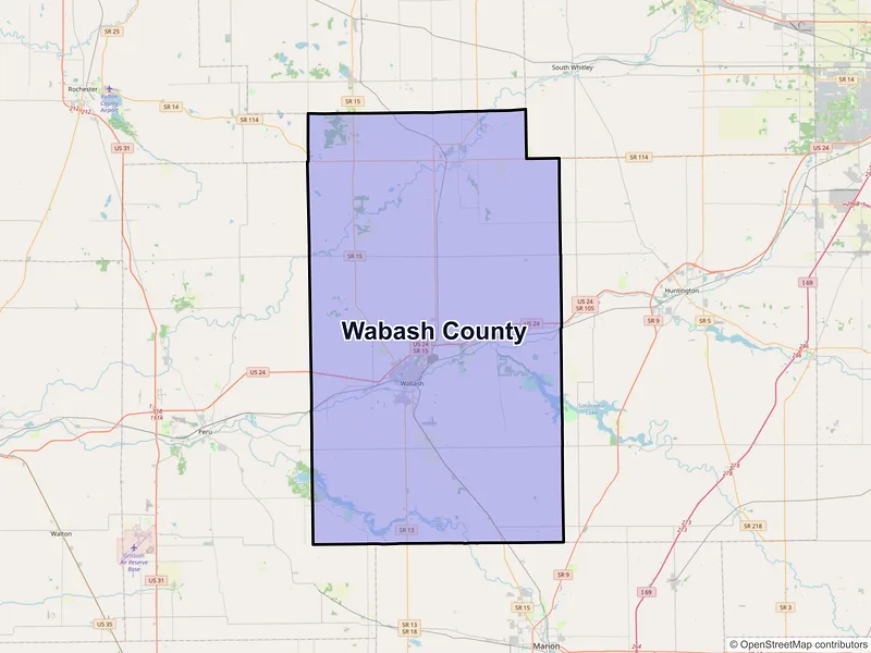 Map of Wabash County, Indiana and ZIP codes