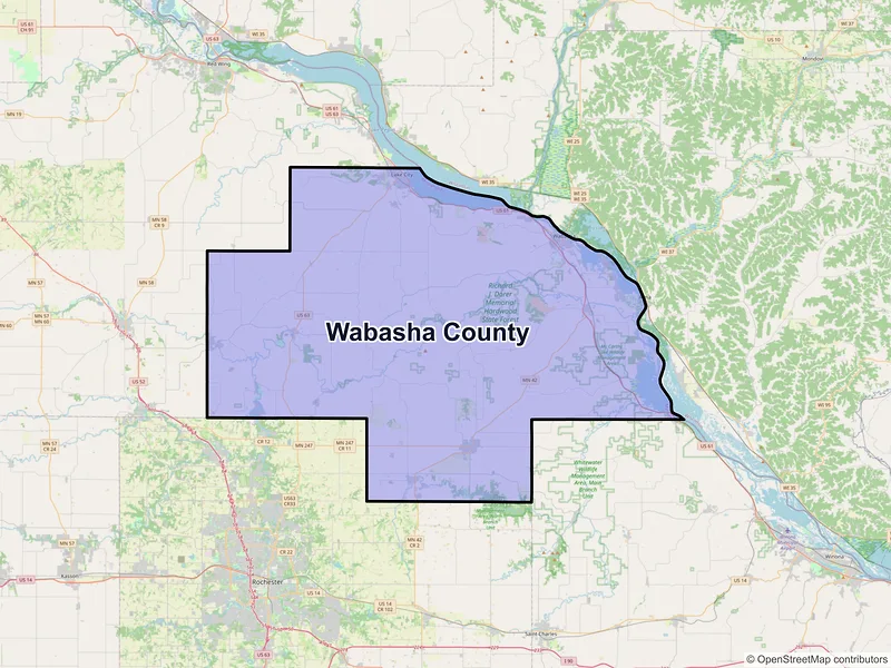 Map of Wabasha County, Minnesota and ZIP codes