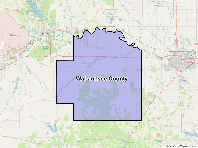 Map of Wabaunsee County, Kansas and ZIP codes