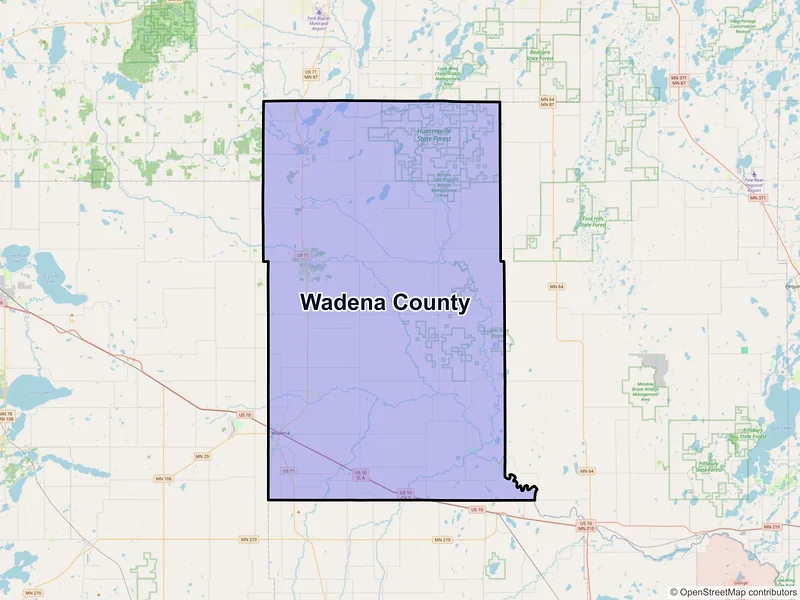 Map of Wadena County, Minnesota and ZIP codes