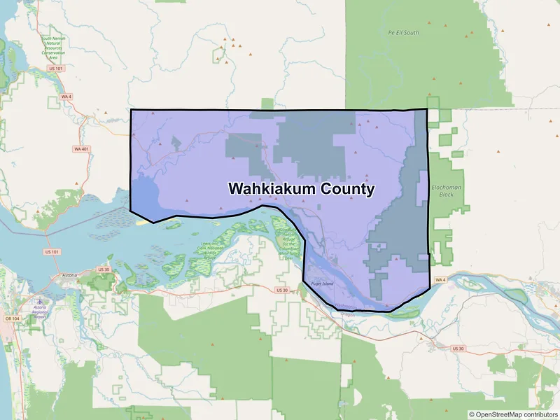 Map of Wahkiakum County, Washington and ZIP codes