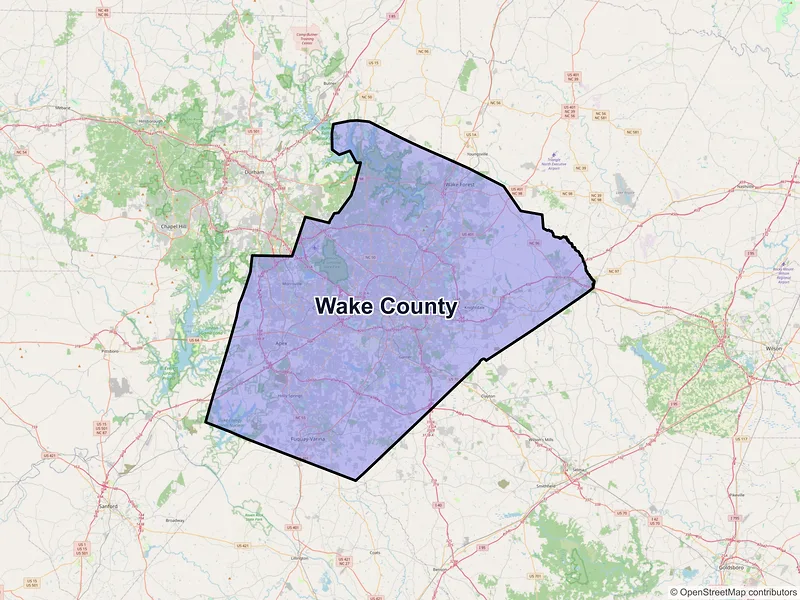 Map of Wake County, North Carolina and ZIP codes