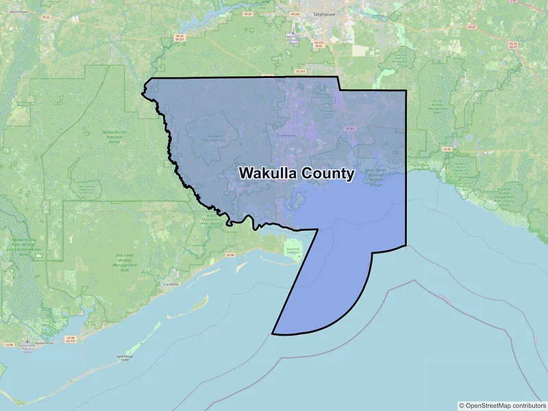 Map of Wakulla County, Florida and ZIP codes