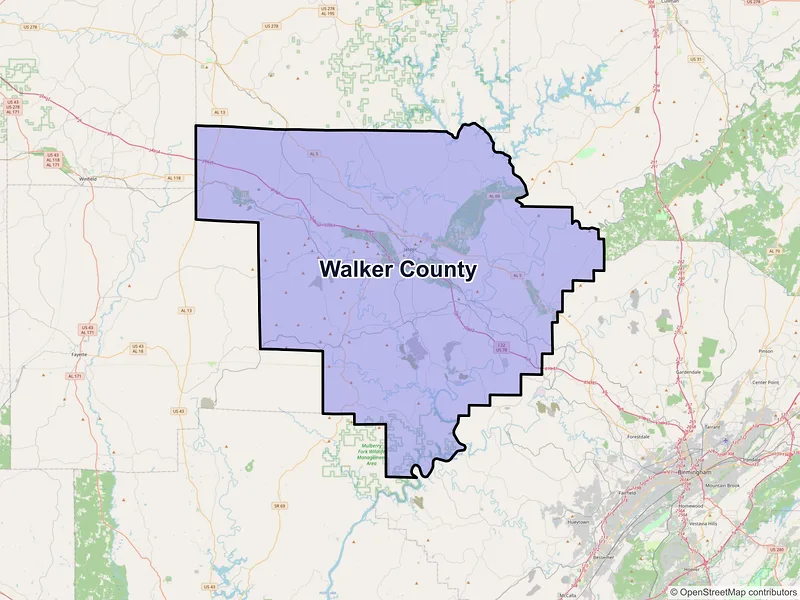 Map of Walker County, Alabama and ZIP codes