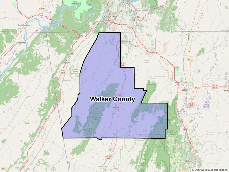 Map of Walker County, Georgia and ZIP codes