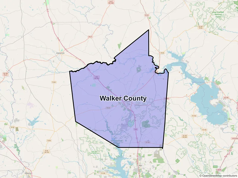 Map of Walker County, Texas and ZIP codes
