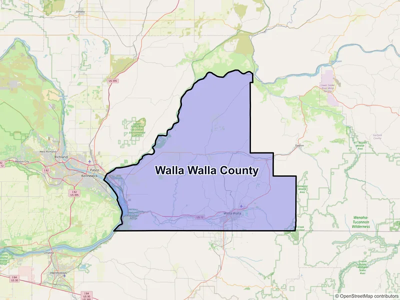 Map of Walla Walla County, Washington and ZIP codes