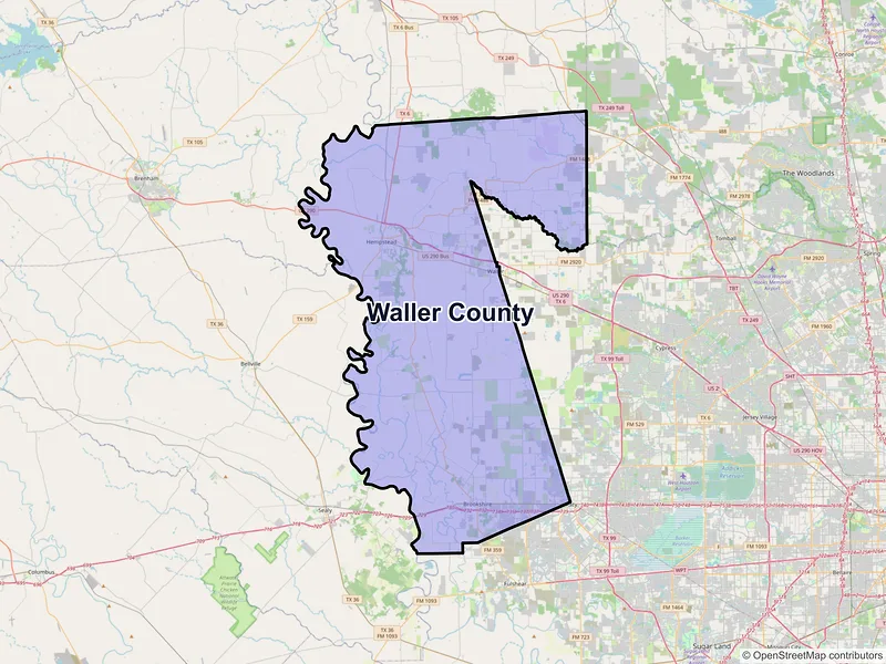 Map of Waller County, Texas and ZIP codes