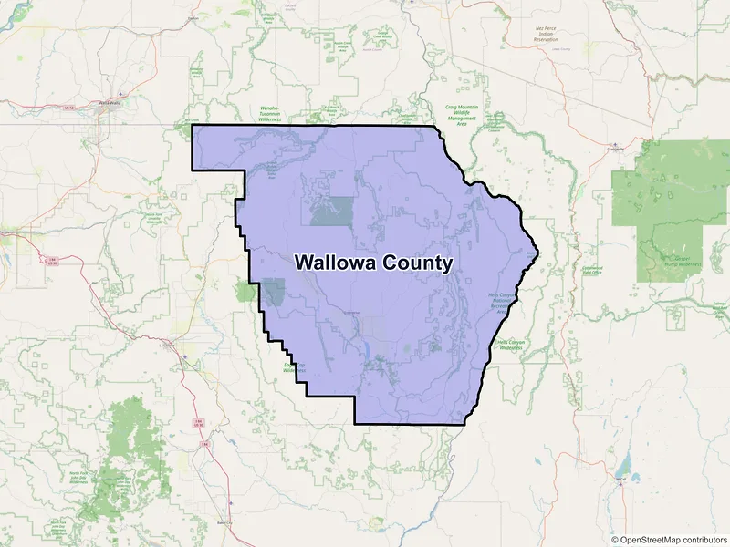 Map of Wallowa County, Oregon and ZIP codes