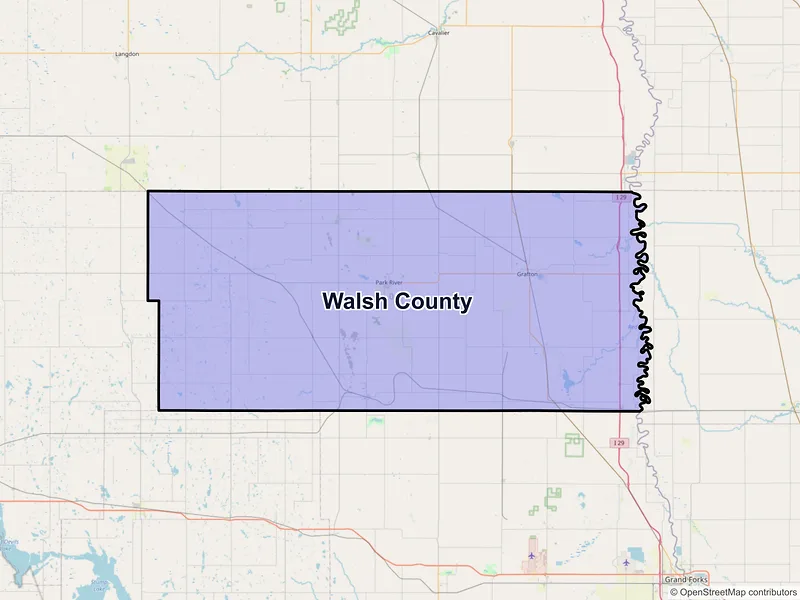 Map of Walsh County, North Dakota and ZIP codes
