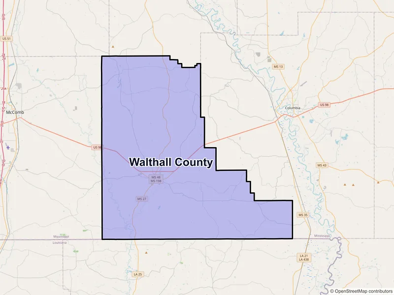 Map of Walthall County, Mississippi and ZIP codes