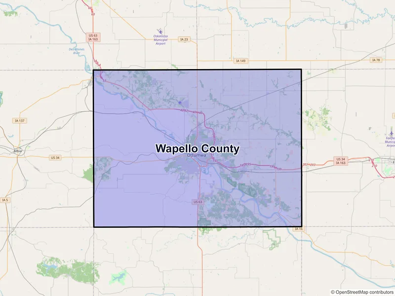 Map of Wapello County, Iowa and ZIP codes