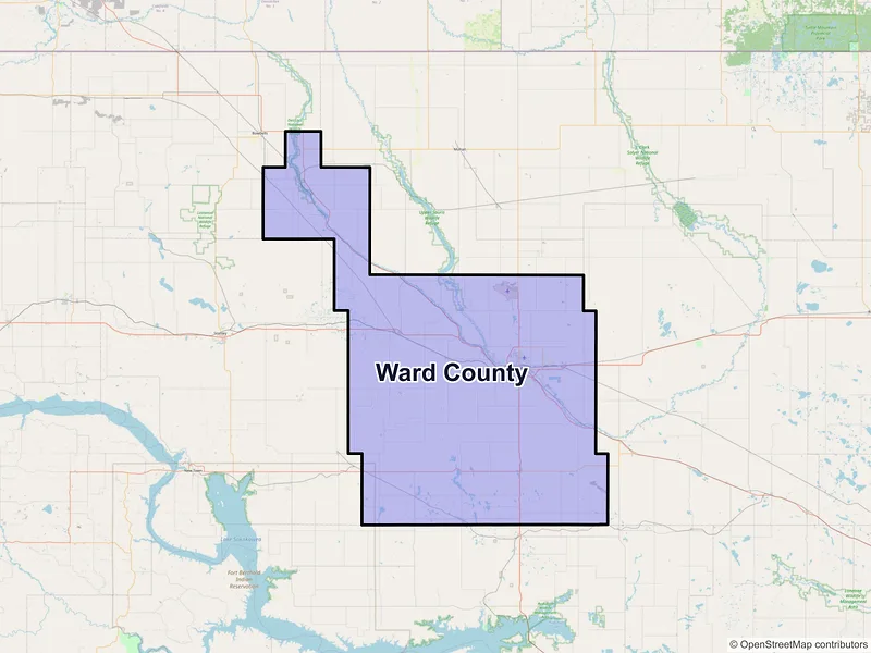 Map of Ward County, North Dakota and ZIP codes