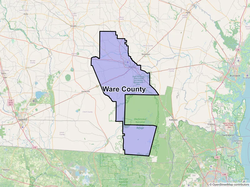 Map of Ware County, Georgia and ZIP codes