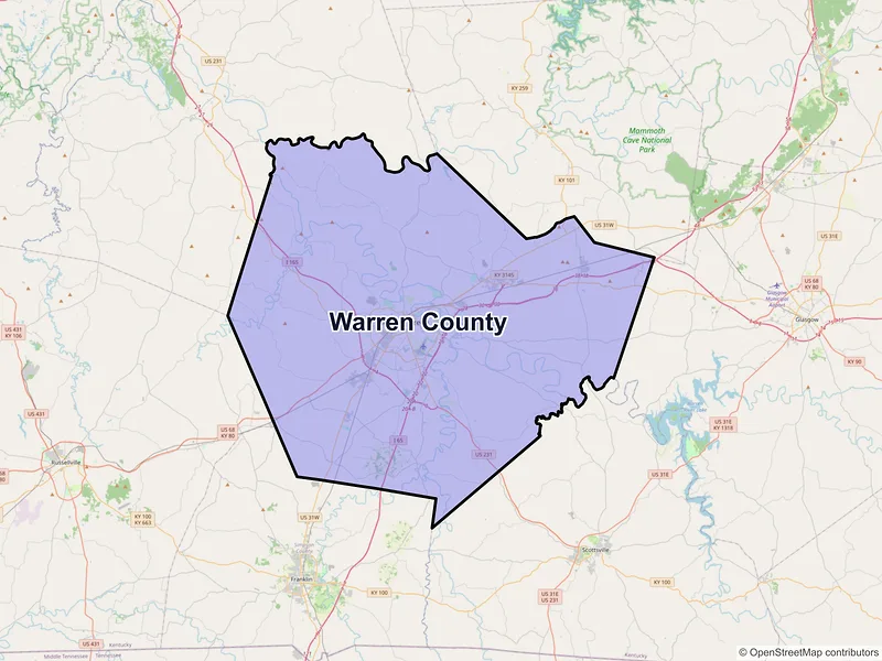 Map of Warren County, Kentucky and ZIP codes