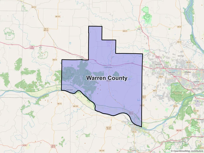 Map of Warren County, Missouri and ZIP codes