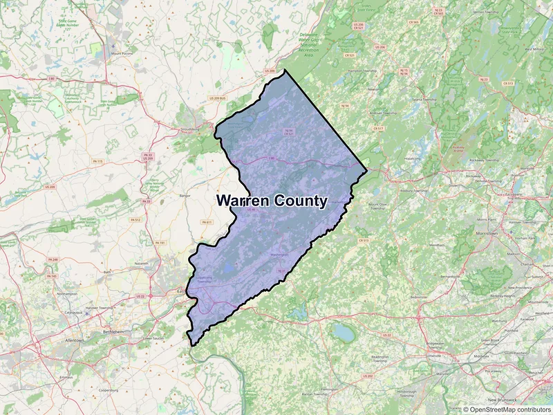 Map of Warren County, New Jersey and ZIP codes