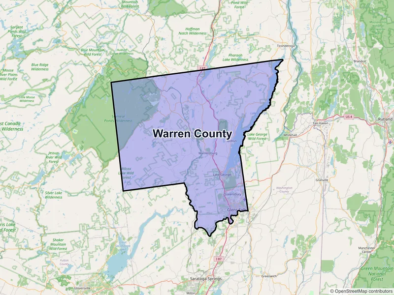Map of Warren County, New York and ZIP codes