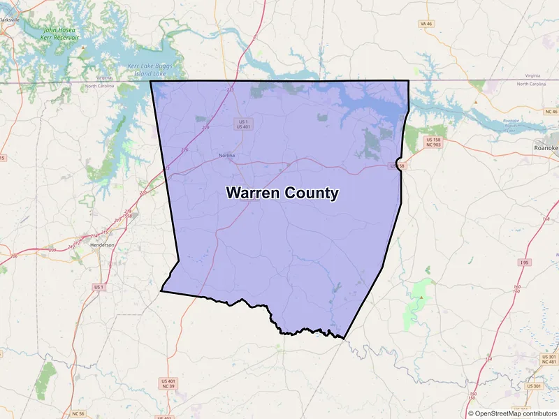 Map of Warren County, North Carolina and ZIP codes