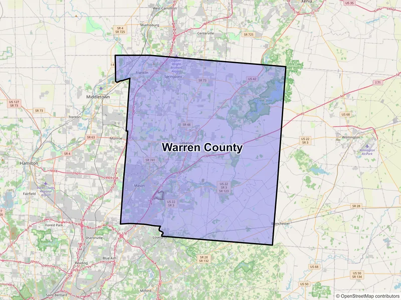 Map of Warren County, Ohio and ZIP codes