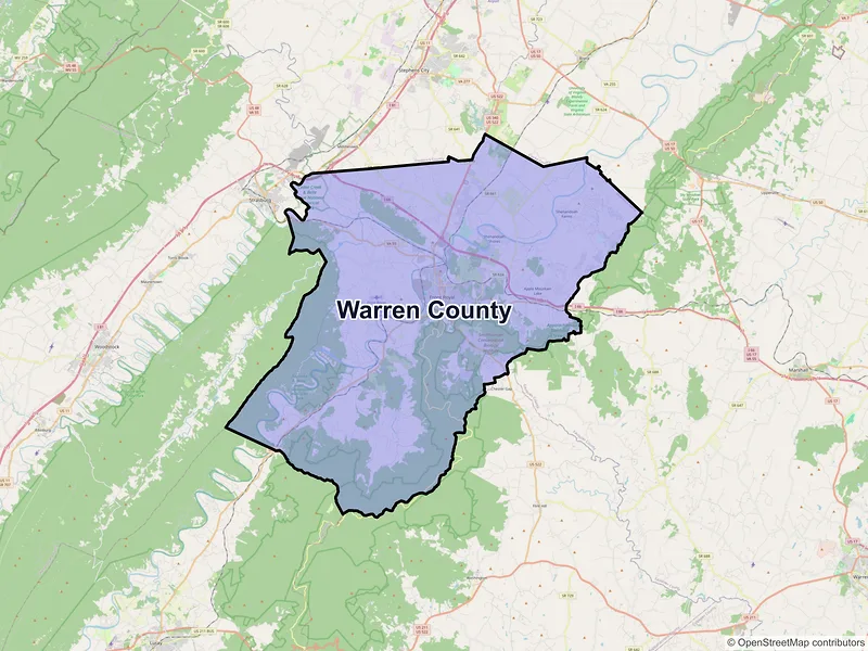 Map of Warren County, Virginia and ZIP codes