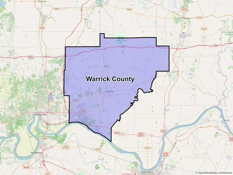 Map of Warrick County, Indiana and ZIP codes