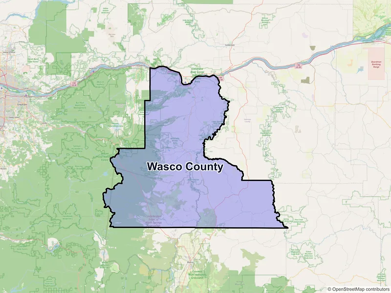Map of Wasco County, Oregon and ZIP codes