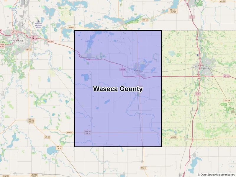 Map of Waseca County, Minnesota and ZIP codes