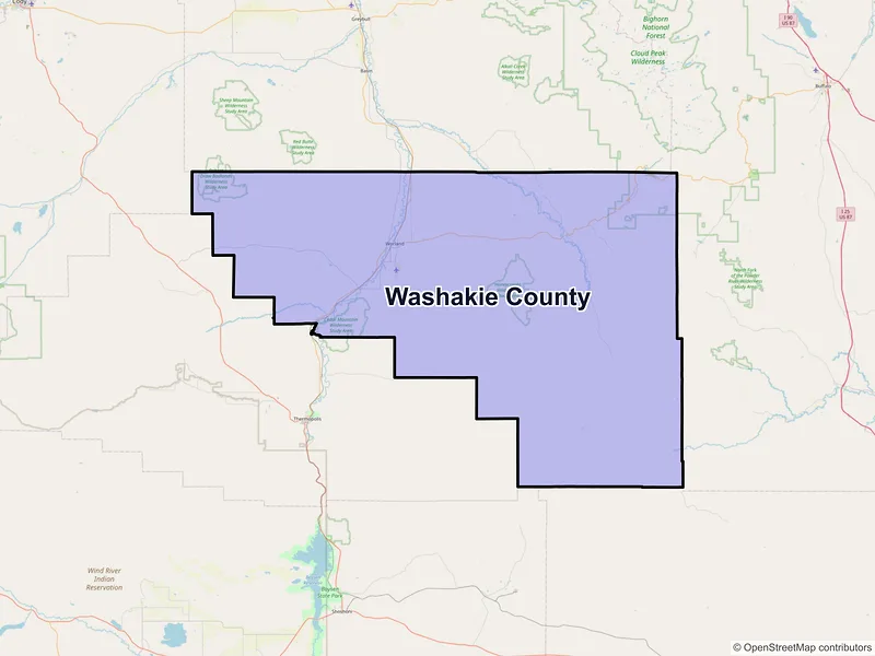 Map of Washakie County, Wyoming and ZIP codes