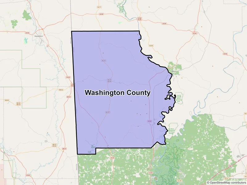 Map of Washington County, Alabama and ZIP codes