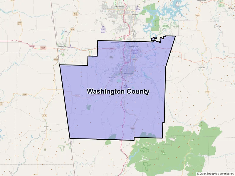Map of Washington County, Arkansas and ZIP codes