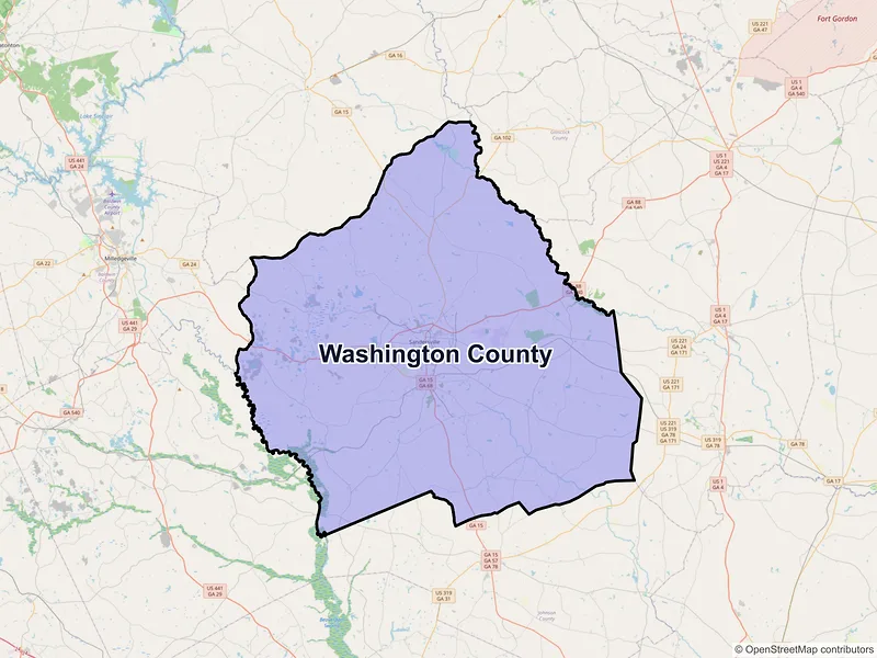 Map of Washington County, Georgia and ZIP codes