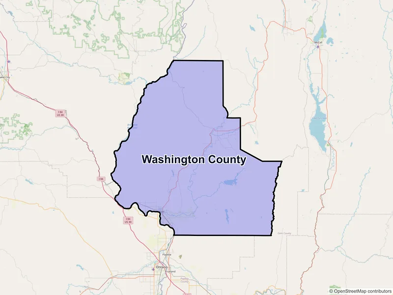 Map of Washington County, Idaho and ZIP codes