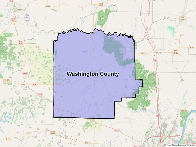 Map of Washington County, Indiana and ZIP codes
